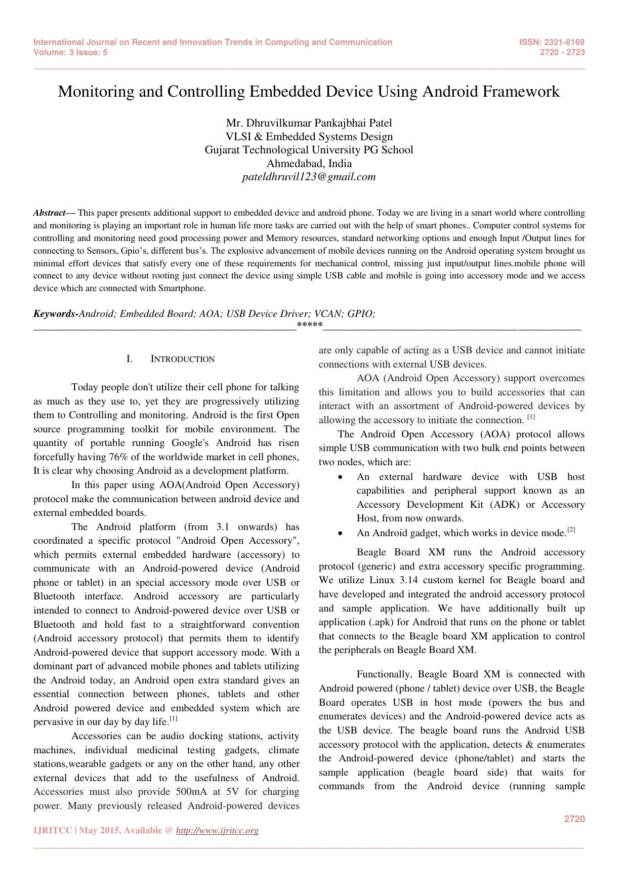 Monitoring and Controlling Embedded Device Using Android Framework
