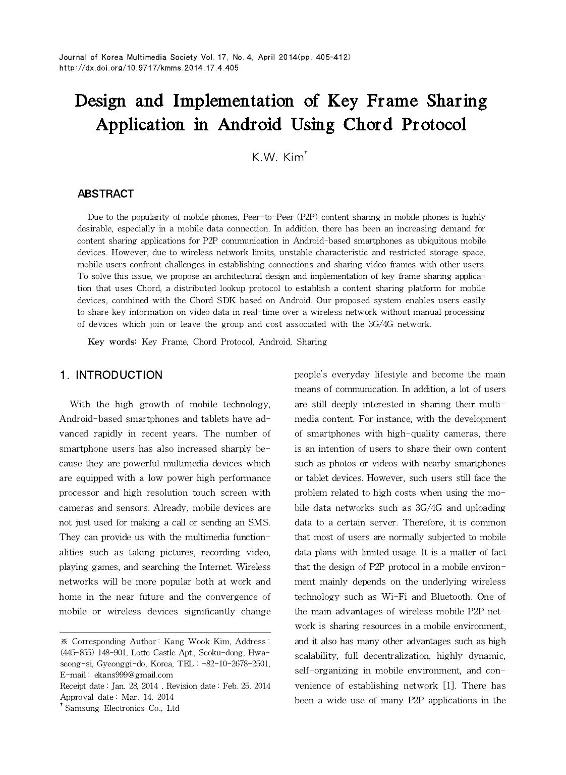 Design and Implementation of Key Frame Sharing Application in Android Using Chord Protocol