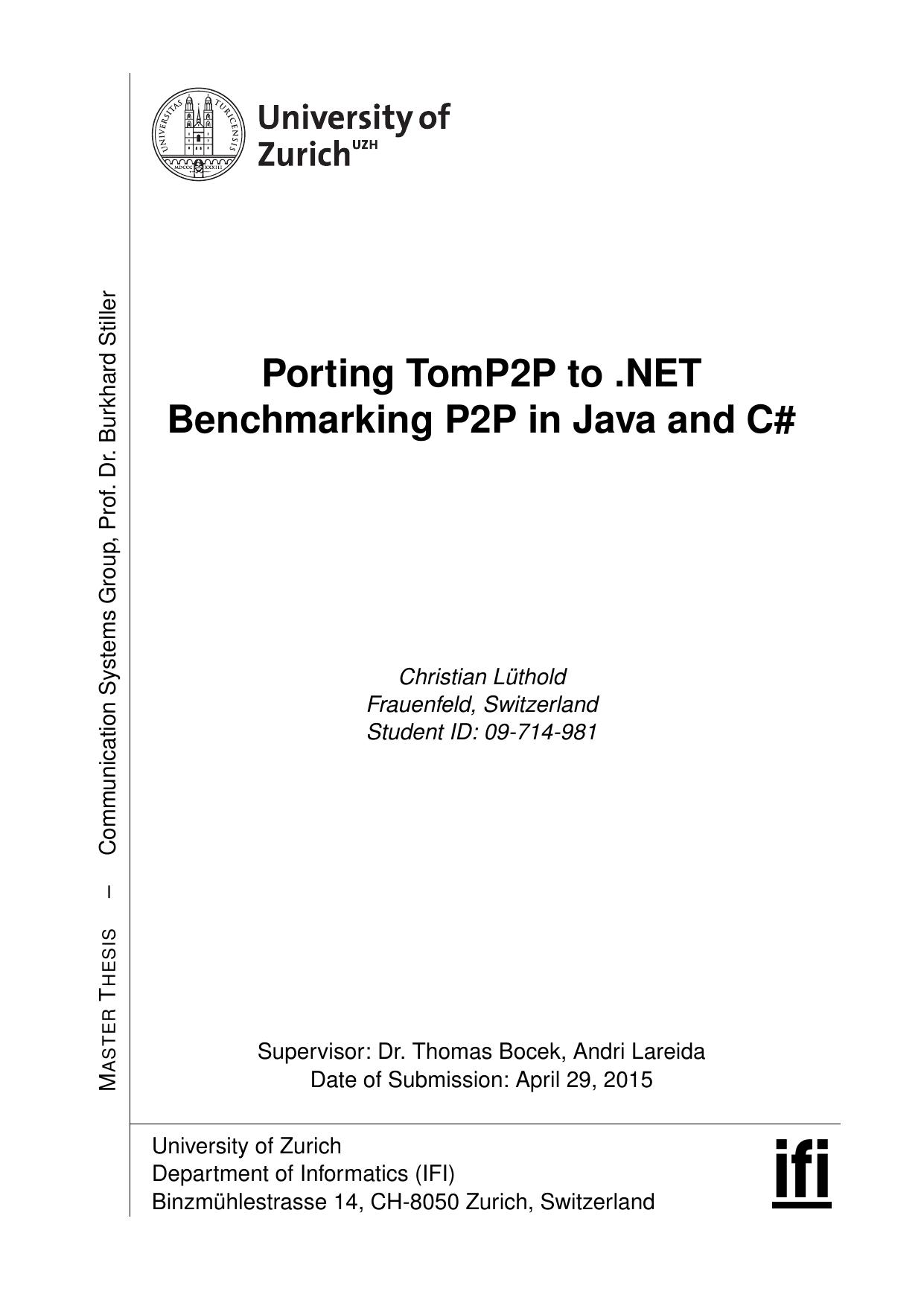 Porting TomP2P to .NET Benchmarking P2P in Java and C#