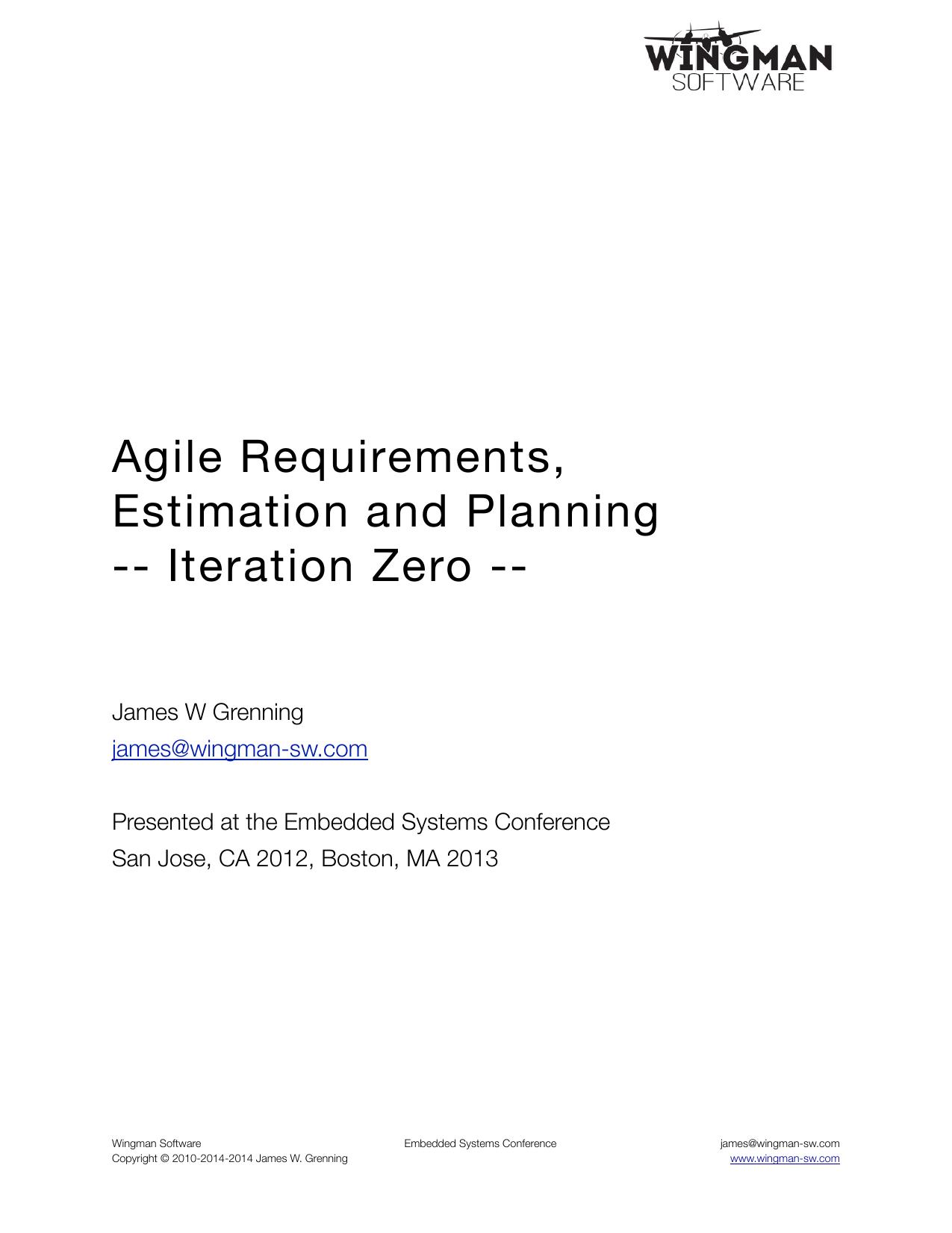 Agile Requirements, Estimation and Planning: Iteration Zero