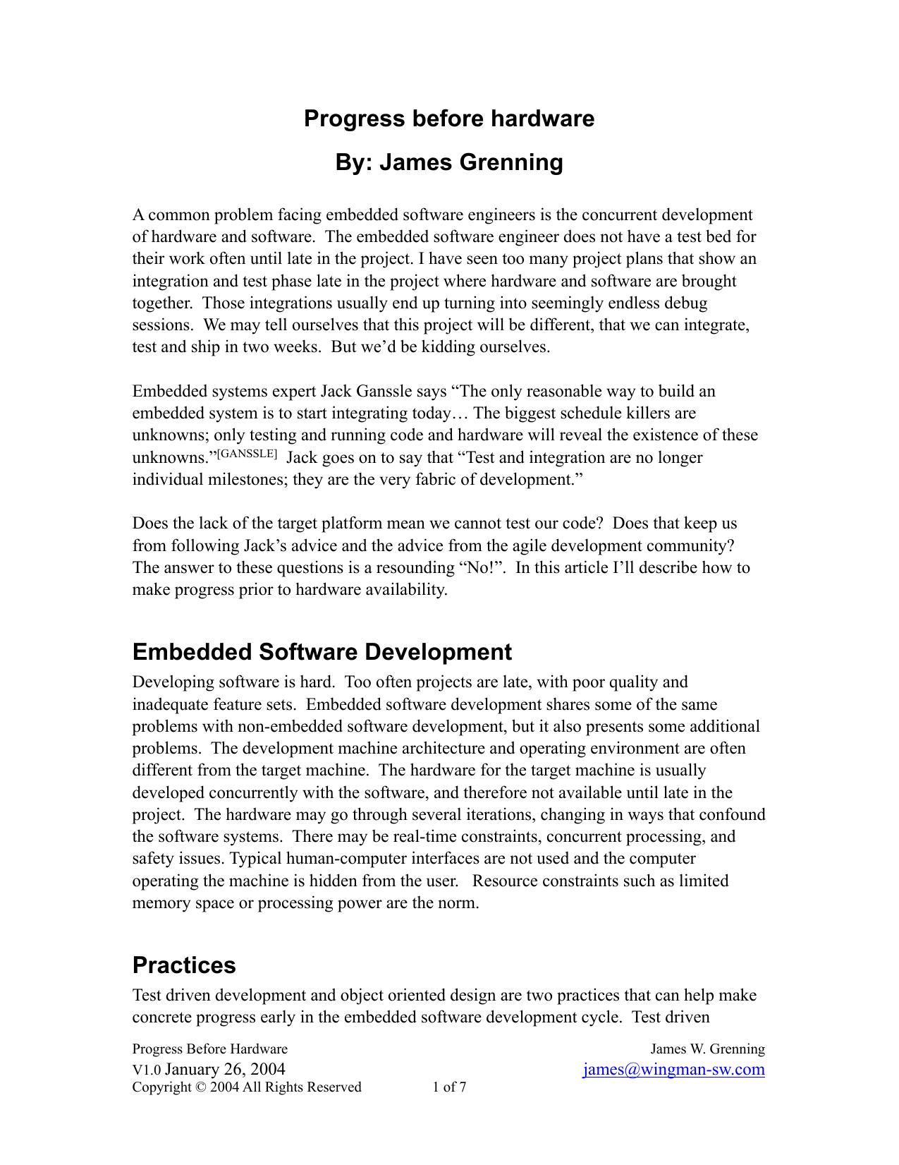 Progress Before Hardware